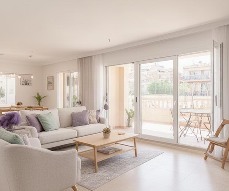 Salón moderno y luminoso de un apartamento accesible en Vinaròs, con puertas correderas y espacio diáfano