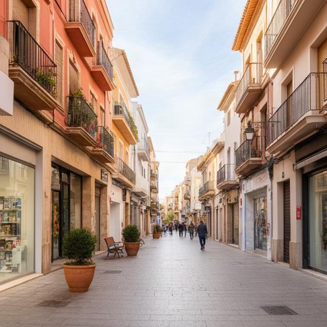 Calle tranquila de Vinaròs cercana a la estación de tren y al centro histórico, con comercios a pie de calle
